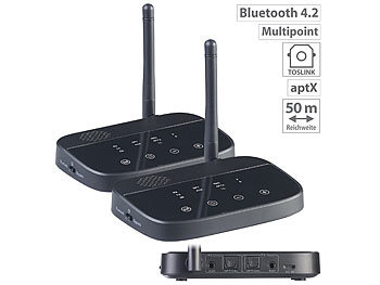 TV-Transmitter, Bluetooth: auvisio 2er-Set 2in1-Audio-Sender & -Empfänger, Bluetooth 4.2, aptX