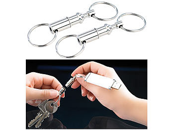 Schlüsselringe: Semptec 2er-Set Metall-Schlüsselanhänger mit schnellem Easyclip-Mechanismus