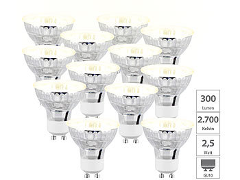 GU10: Luminea 12er-Set LED-Spotlights im Glasgehäuse, warmweiß, 300 Lumen