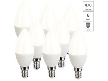 LED Birne: Luminea 8er-Set LED-Kerzen, warmweiß, 470 Lumen, E14, G, 6 Watt