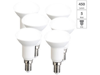 Leuchtmittel E14 Tageslicht-weiß: Luminea 6er-Set LED-Reflektor R50 tageslichtweiß 450lm, E14, 5W (ersetzt 40 W)