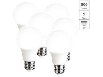 LED E27: Luminea 6er-Set LED-Lampen, tageslichtweiß, 806 Lumen, 220°, F