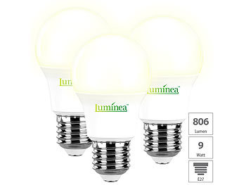 LED-E27-Tropfen: Luminea 3er-Set LED-Lampen E27, 8 W (ersetzt 75 W), 806 Lumen, warmweiß