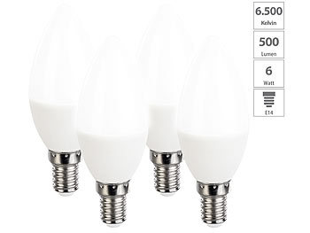 LED Leuchtmittel E14: Luminea 4er-Set LED-Kerzen, tageslichtweiß, 500 Lumen, E14, 6 Watt, 6500 K
