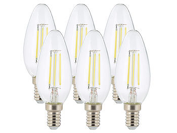 Luminea 6er-Set LED-Filament-Kerzen, B35, E14, 450 Lumen, 4 Watt