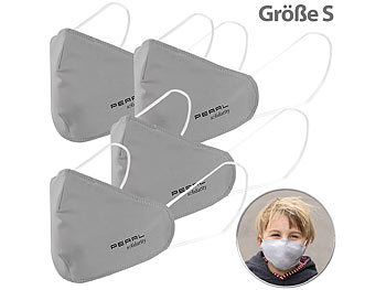PEARL 4er-Set Mund-Nasen-Stoffmasken mit Filter-Textil, waschbar, Gr. S