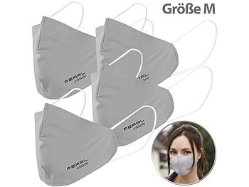Mund-Nasen-Maske: PEARL 4er-Set Mund-Nasen-Stoffmasken mit Filter-Textil; waschbar, Gr. M