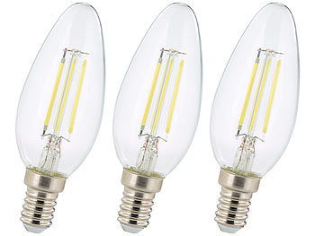 Luminea 3er-Set LED-Filament-Kerzen, B35, E14, 450 Lumen, 4 Watt, 6500 K