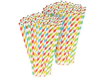 Papierhalme: PEARL 200 Retro Papier-Trinkhalme in 4 Farben, gestreift,