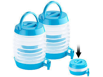 Faltbarer Wasserkanister: PEARL 2er Pack Faltbares Fässchen, Auslaufhahn, Ständer, 5,5 Liter,