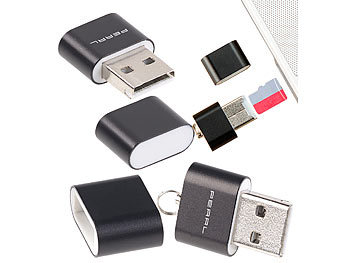 Speicherkartenleser: PEARL 2er-Set Mini-Cardreader für microSD(HC/XC)-Karten bis 128 GB & USB