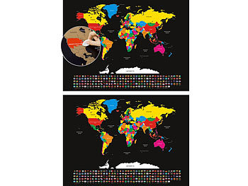 Weltkarte Leinwand: infactory 2er-Set XXL-Weltkarte mit Ländern und Flaggen zum Freirubbeln, 82x59cm