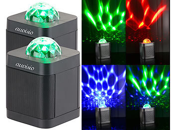 auvisio 2er-Set Lautsprecher mit Bluetooth 4.0 & 3-farbigem Disco-Lichteffekt