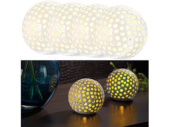 LED Kugel: Lunartec 4er-Set kabellose LED-Dekoleuchten aus Keramik, Ø 83 mm