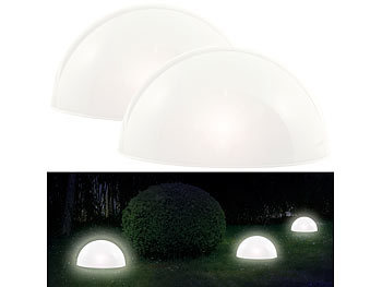 Outdoor: Lunartec 2er-Set Solar-Leuchthalbkugel mit weißen LEDs & Dämmerungsautomatik