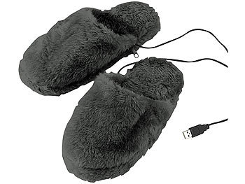 infactory Deluxe-Plüsch-Pantoffeln mit USB-Wärmesohle Gr. 40-46