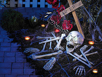Halloween-Deko Grusel-Kunststoff-Skelett 90cm Helloween leuchtet im Dunkeln grün 