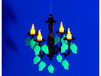 Lunartec LED Kerzenleuchter mit Totenköpfen, Glow-in-the-dark