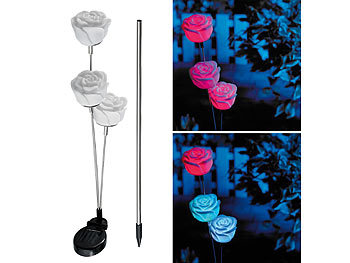 Lunartec Solar-LED-Gartendeko "Regenbogen-Rose" mit Farbwechsel-LED