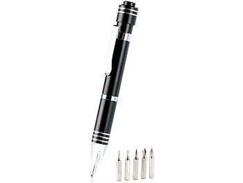 PEARL 2er Pack 6in1-Schraubenzieher und Taschenlampe im Kugelschreiber-Des.