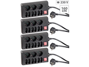 Stromleiste mit Schalter: revolt 4er Pack 9-fach-Steckdosenleiste mit beleuchtetem Netzschalter,