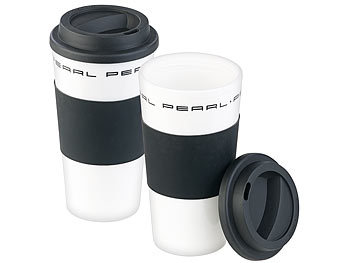 PEARL 2er-Set Coffee-to-go-Becher mit Deckel, 475 ml, doppelwandig, BPA-frei