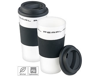 PEARL 2er-Set Coffee-to-go-Becher mit Deckel, 475 ml, doppelwandig, BPA-frei