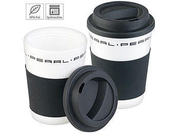 Coffee-to-Go-Thermobecher: PEARL 2er-Set Coffee-to-go-Becher mit Deckel, 350 ml, doppelwandig, BPA-f