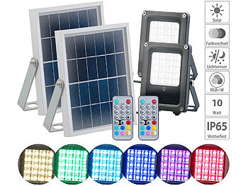 LED-Strahler außen Solar: Luminea 2er-Set Solar-LED-Fluter für außen, RGBW, 10 Watt, mit Fernbedienung