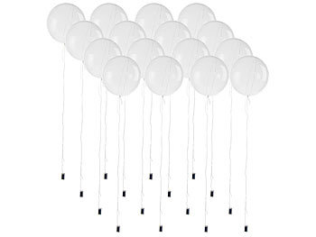 PEARL 16er-Set Luftballons mit Lichterkette, 40 weiße & 40 Farb-LEDs, Ø 25