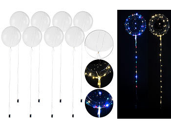8er-Set Luftballons mit Lichterkette, 40 weisse & 40 Farb-LEDs, Ã 25 cm / Lichterkette