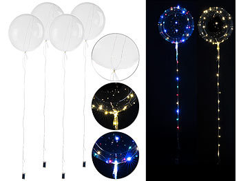 Beleuchtete Luftballons: PEARL 4er-Set Luftballons mit Lichterkette, 40 weiße & 40 Farb-LEDs, Ø 25 cm