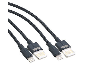 Callstel 2er-Set Lade-& Datenkabel USB auf Lightning, zweiseitige Stecker, 100m