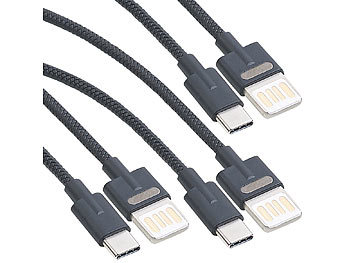 Callstel 3er-Set Lade- & Datenkabel USB auf USB C, zweiseitige Stecker, 1 m, 2A