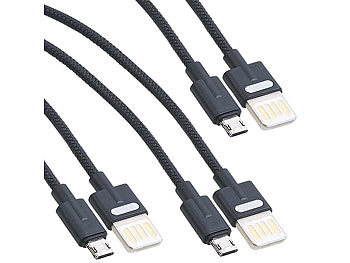 Daten-Kabel: Callstel 3er-Set Lade- & Datenkabel USB auf Micro-USB, zweiseitige Stecker, 1 m