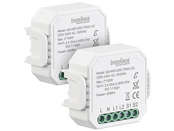 Dimmer-Schalter LEDs: Luminea Home Control 2er-Set WLAN-Unterputz-2-Kanal-Lichtschalter & -Dimmer, App