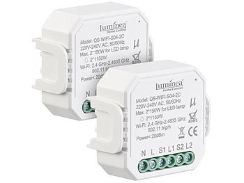 WLAN Switch: Luminea Home Control 2er-Set WLAN-Unterputz-2-Kanal-Lichtschalter mit App & Sprachsteuerung