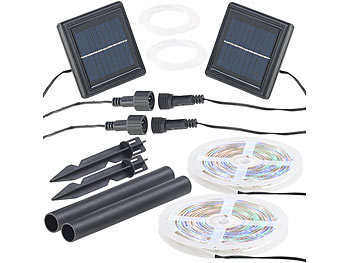 Lunartec 2er-Set Solar-LED-Streifen, 90 LEDs in Pink, Grün & Blau, 3m, IP65