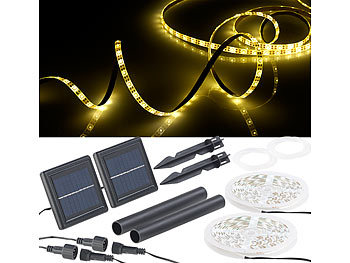 Lunartec 2er-Set Solar-LED-Streifen mit 180 warmweißen LEDs, wetterfest IP65