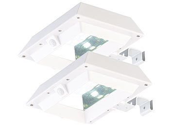 Lunartec 2er-Set 2in1-Solar-LED-Dachrinnen-& Wandleuchten, PIR-Sensor, weiß