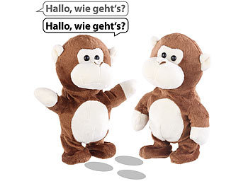 Affe Spielzeug: Playtastic 2er-Set sprechende Plüsch-Affen mit Mikrofon, sprechen nach, 22 cm
