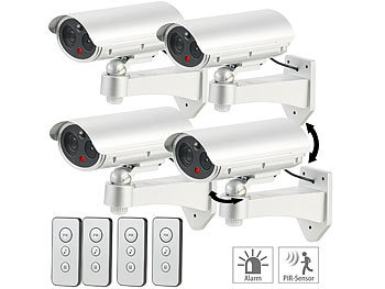 Kamera-Dummy außen: VisorTech 4er-Set Überwachungskamera-Attrappen, Bewegungsmelder, Alarm-Funktion