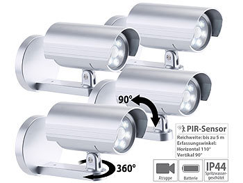 4er-Set 2in1-Dummy-Aussen-Kameras & -Leuchten mit Bewegungsmelder, IP44 / Kamera Atrappe