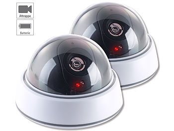 Kamera Attrappen: VisorTech 2er-Set Dome-Überwachungskamera-Attrappen, durchsichtige Kuppel & LED