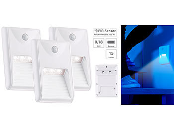 LED Nachtlicht miter Bewegungsmelder batteriebetrieben: Lunartec 3er-Set LED-Treppenleuchten & Nachtlichter mit PIR-Bewegungssensor