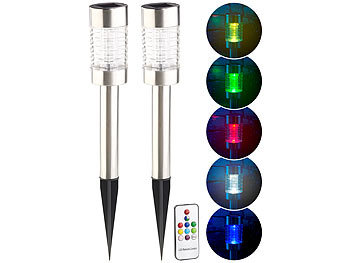 Lunartec 2er-Set Solar-RGB-LED-Wegeleuchten, Lichtsensor, Fernbedienung