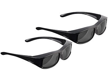 Überbrille Sonnenbrille: PEARL 2er-Set Überzieh-Sonnenbrillen "Day Vision Pro" für Brillenträger