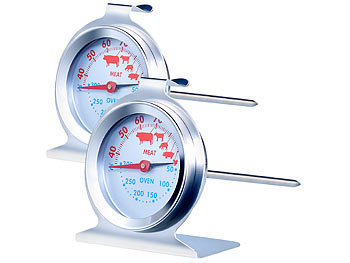 Rosenstein & Söhne 2er-Set 3in1 XL Braten- &Ofen-Thermometer für Gar-& Backofentemperatur