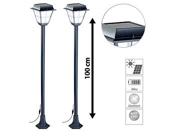 Lunartec 2er-Set Hybrid Solar-LED-Wegeleuchte mit optional. Netzbetrieb