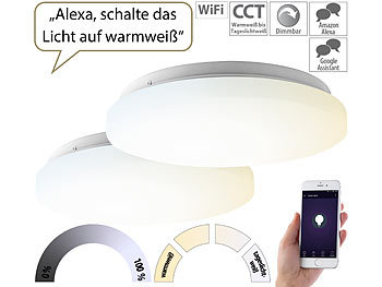 Luminea Home Control 2er-Set WLAN-LED-Deckenleuchten für Amazon Alexa&Google Assistant, 18W